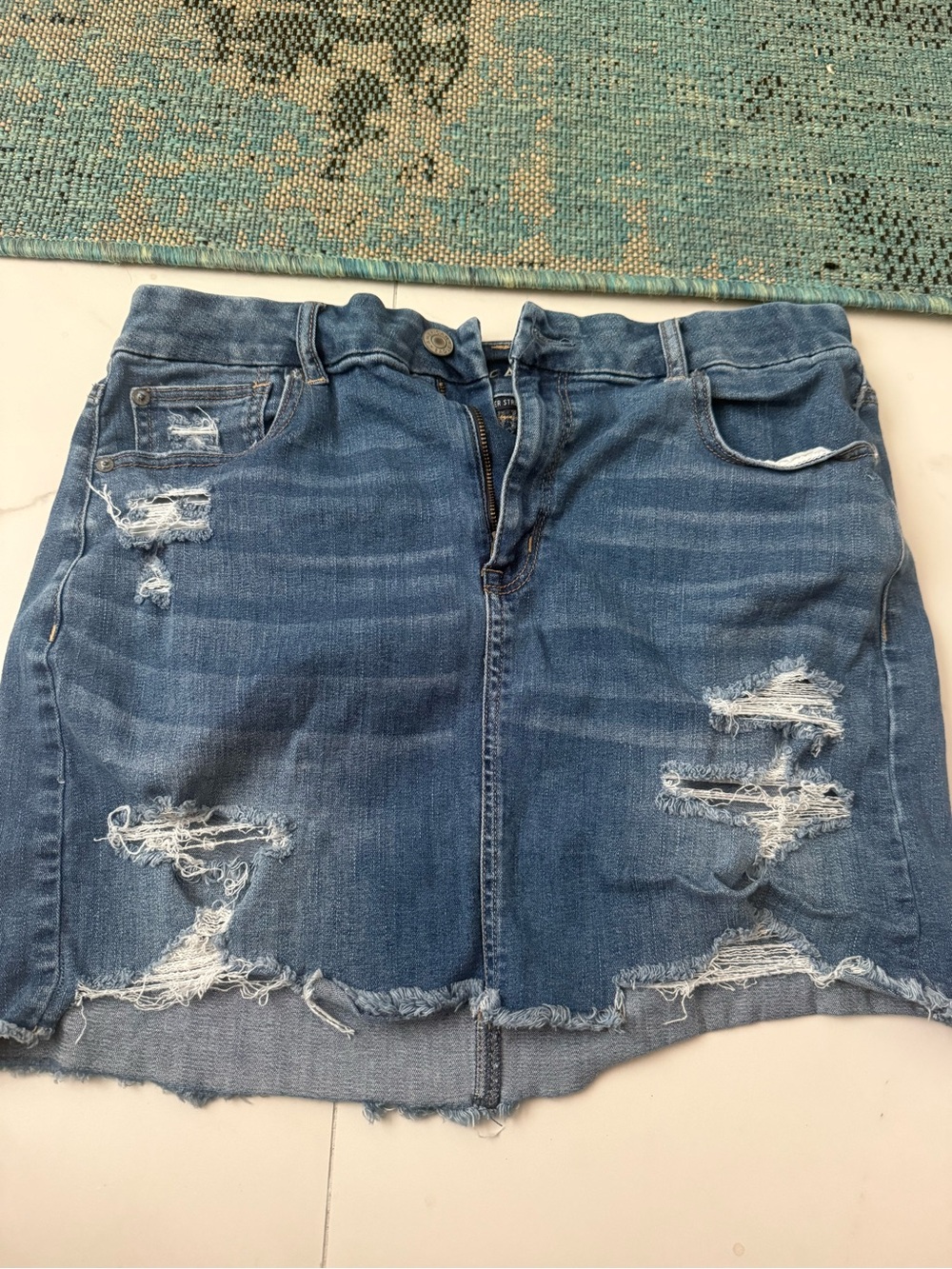 American Eagle Outfitters Blue Distressed Denim Mini Skirt